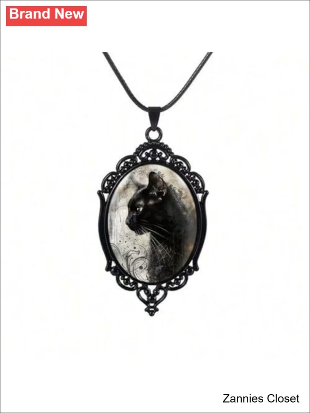 👻 Raven Cross Glass Pendant Necklace Mystic Vintage Handmade Gothic Crow Bat